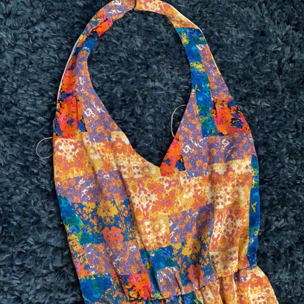 AQUA Patchwork halter backless style dress size S new with tags 100% polyester - Picture 2 of 10